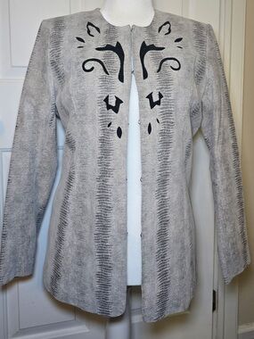 VTG Pamela McCoy Leather Jacket MEDIUM Gray Snakeskin Python Scroll Cutout 90’s